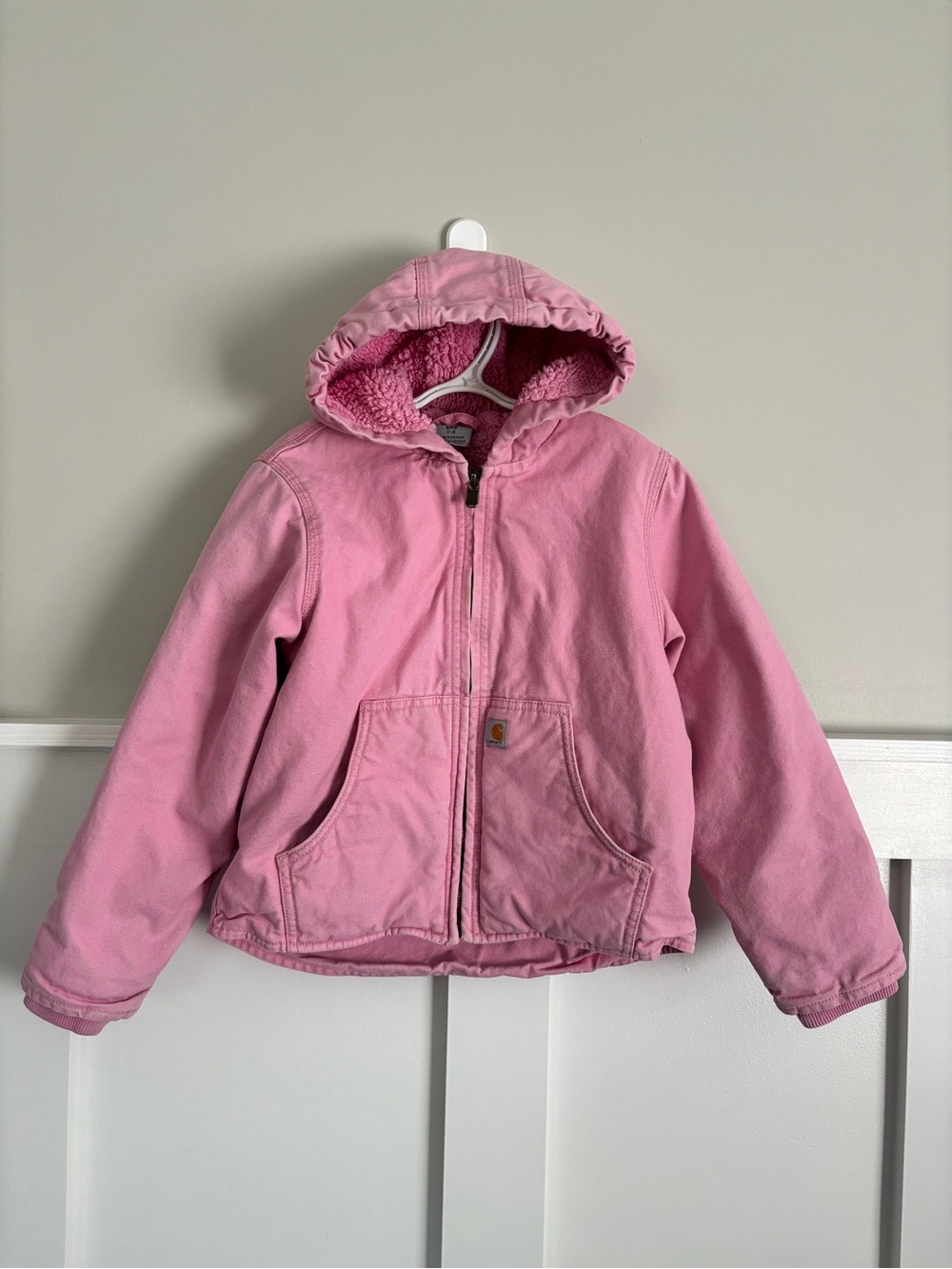 GUC Girls 7/8 Carhartt Pink Hooded Sherpa Jacket zipper